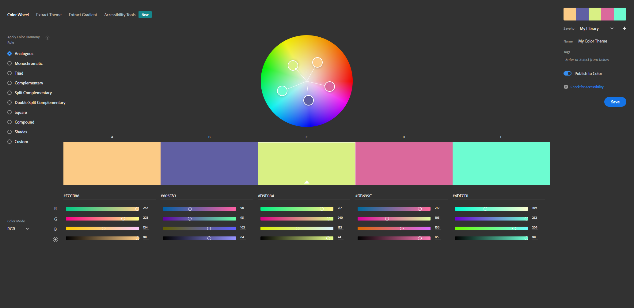 color palette adobe color cc