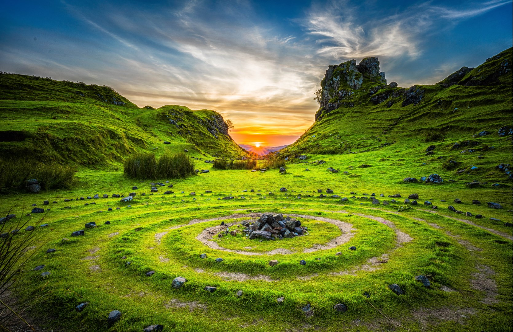 Grass Green Field During Sunset